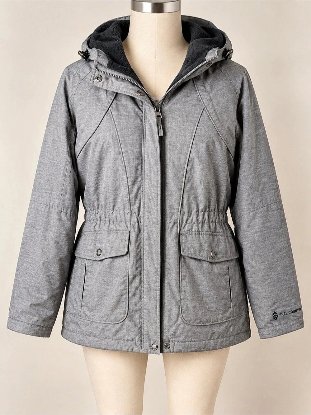 Free Country Women’s XL Gray Fleece Lined Hooded Utility Parka Jacket